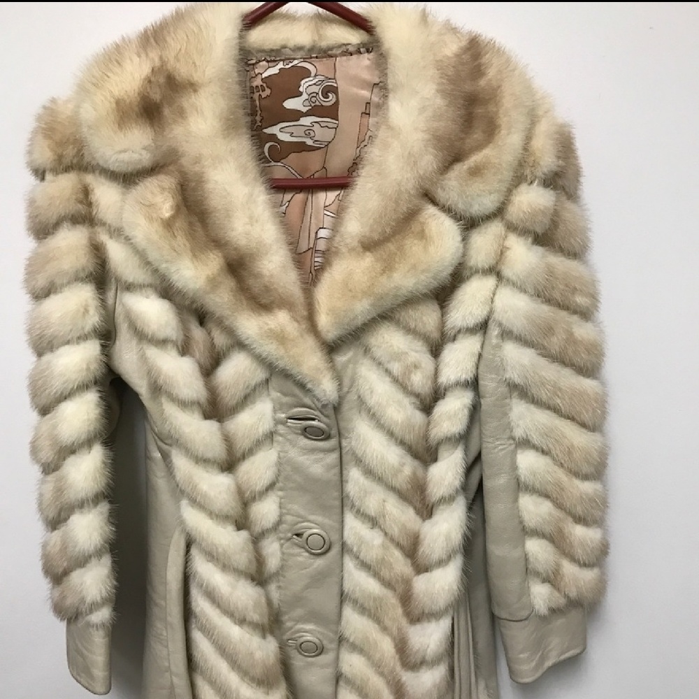Mink jacket,  leather back and belt